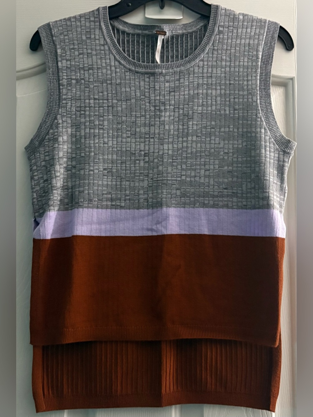 Free People Gray, Lavender & Brown Colorblock Sleeveless Knit Tank